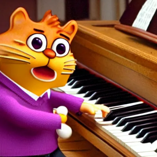 Prompt: Garfield playing the piano like Billy Joel