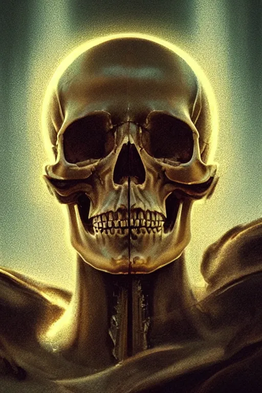 Prompt: Close-up portrait a skull looking up his meshed hair, dramatic backlighting, golden hour, autochrome, high contrast, highly detailed, sharp focus, focused macro photography, digital painting, concept art, illustration, cyberpunk, solarpunk, trending on artstation, art by greg rutkowski and greg hildebrandt, composition by Alphonse mucha