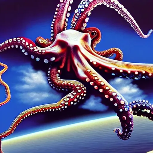 Image similar to hyperrealism photography in araki nobuyoshi style computer simulation visualisation of detailed octopus riding on a astronaut back in the detailed ukrainian village in dramatic scene from movie the big lebowski ( 1 9 9 8 )