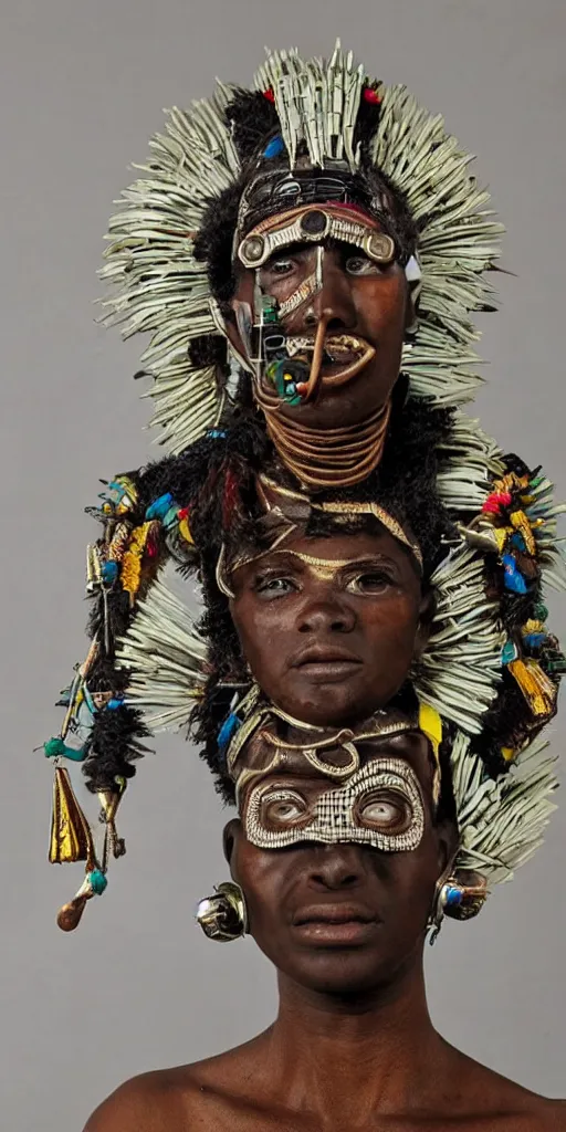 Image similar to a beautiful cyborg made of east african ceremonial maske