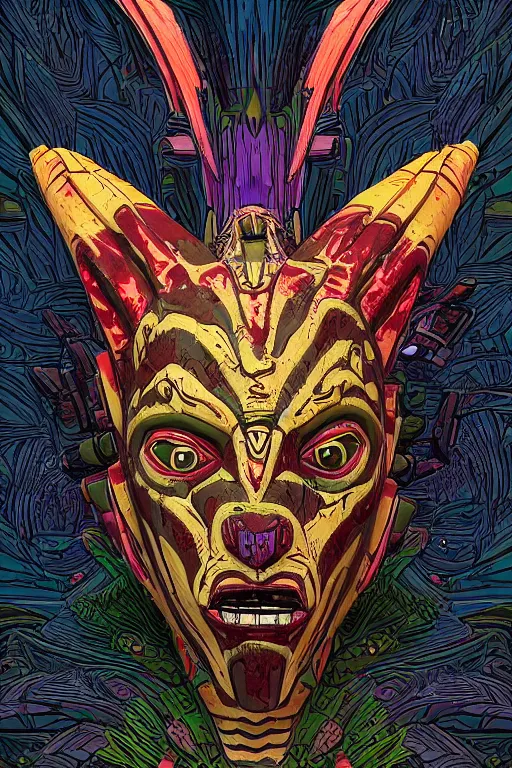 Image similar to totem animal tribal vodoo mask feather gemstone plant global illumination ray tracing hdr that looks like it is from borderlands and by feng zhu and loish and laurie greasley, victo ngai, andreas rocha, john harris