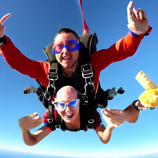 Image similar to skydiving with ice cream cone, 4 k, wide angle, getty images,