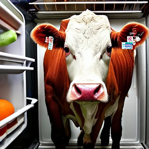 Image similar to an entire cow in the fridge