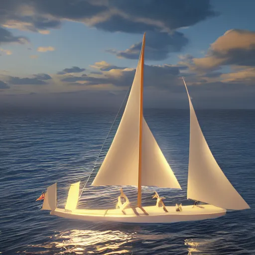 Prompt: sailor sailing into the sunset, highly detailed, rendered, ray - tracing, cgi animated, 3 d demo reel avatar, soft shade, soft lighting