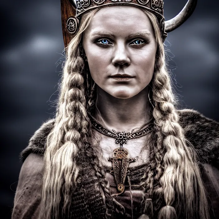 Prompt: photo of a beautiful viking queen, highly detailed, 4 k, hdr, smooth, sharp focus, high resolution, award - winning photo