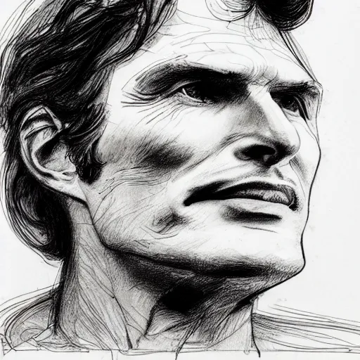 Prompt: a realistic yet scraggly portrait sketch of the side profile of a stern and sophisticated christopher reeve, trending on artstation, intricate details, in the style of frank auerbach, in the style of sergio aragones, in the style of martin ansin, in the style of david aja, in the style of mattias adolfsson