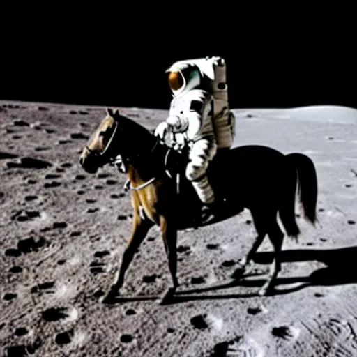 Prompt: old photo of an astronaut on his horse, photo taken on the moon