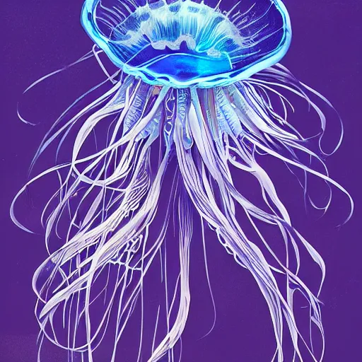 Prompt: ilya kuvshinov and katsuhiro otomo style jellyfish in a bright ocean, deep focus, fantasy, intricate, elegant, highly detailed, digital painting, artstation, concept art, matte, sharp focus, illustration