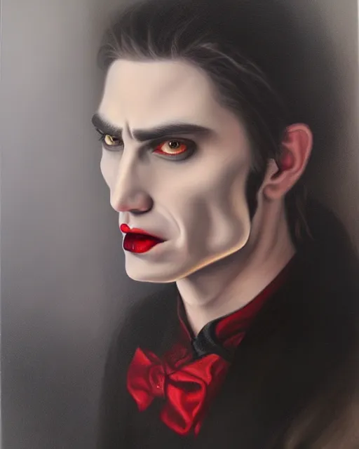 Prompt: a realistic detailed portrait painting of a vampire