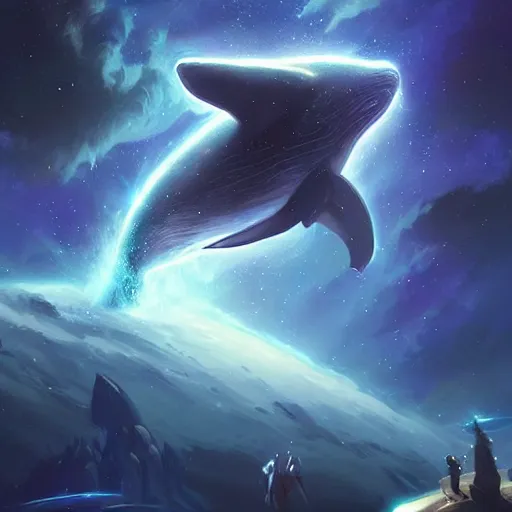 Image similar to space magical whale, galaxy whale, epic fantasy style art, galaxy theme, by Greg Rutkowski, hearthstone style art