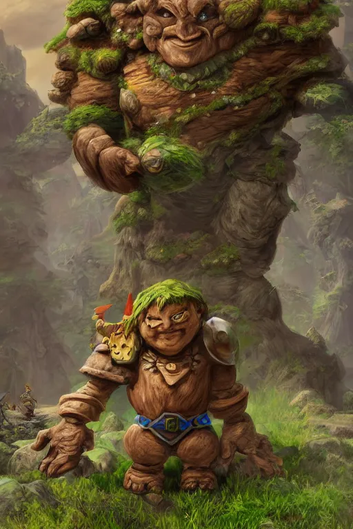 Image similar to zelda fantasy art giant golem troll wood rock greeble gemstone, global illumination ray tracing hdr fanart arstation by sung choi and eric pfeiffer and gabriel garza and casper konefal