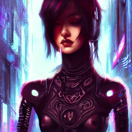 Image similar to teen elf, cyberpunk, black hair, gorgeous, amazing, elegant, intricate, highly detailed, digital painting, artstation, concept art, sharp focus, illustration, art by ross tran