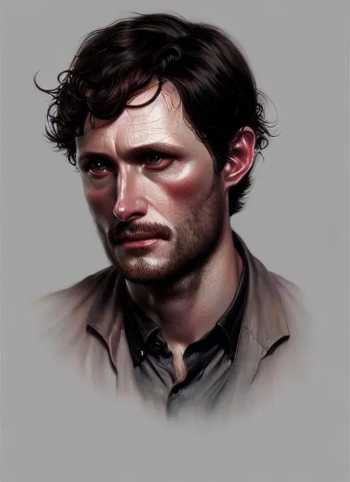 Prompt: ultra realistic illustration, handsome will graham. dark red, blood, intricate, highly detailed, digital painting, artstation, concept art, smooth, sharp focus, illustration, art by artgerm and greg rutkowski and alphonse mucha and wlop