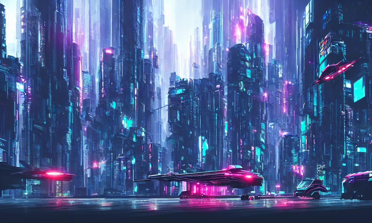 Prompt: cyberpunk night city with flying robot and cybertruck with mutant, digital art, reflections, heavy rain, beautiful concept art, high detail