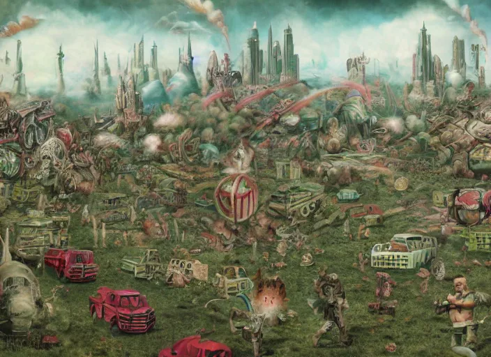 Image similar to the war multiverse, lowbrow, matte painting, 3 - d highly detailed, in the style of mark ryden,