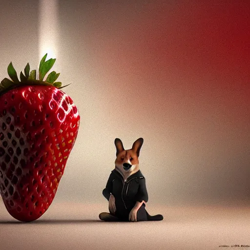 Image similar to strawberry corgi : by michal karcz, guillermo del toro :, dynamic, particulate, intricate, elegant, highly detailed, centered, artstation, smooth, sharp focus, octane render