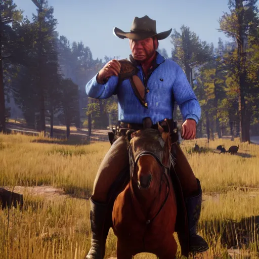 Image similar to william shatner stars as arthur morgan in the playstation 4 video game red dead redemption 2, beautiful screenshot