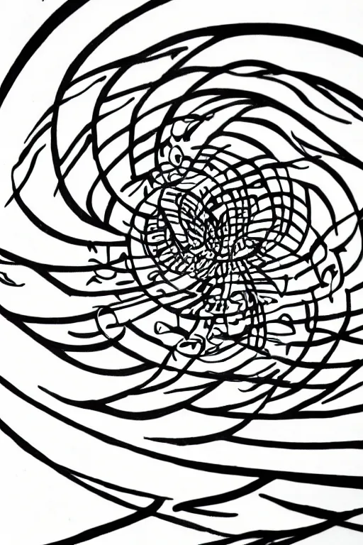 Image similar to a simple tattoo design of flying birds in a 8 shape spiral, black ink, logo