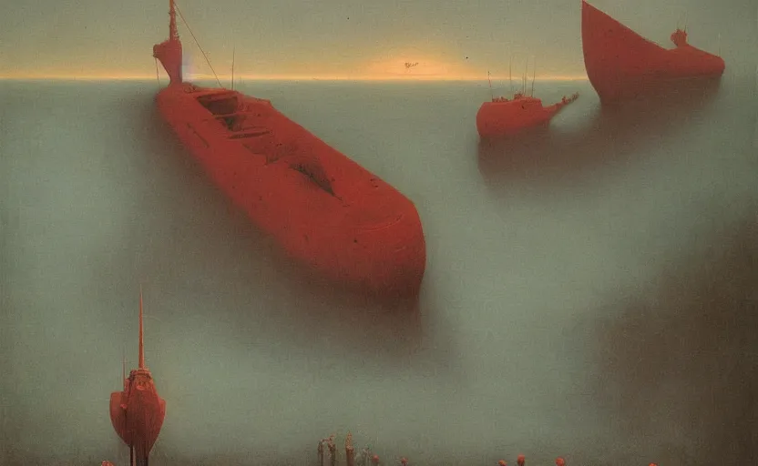 Image similar to invasion of normandy, painting in the style of zdzislaw beksinski