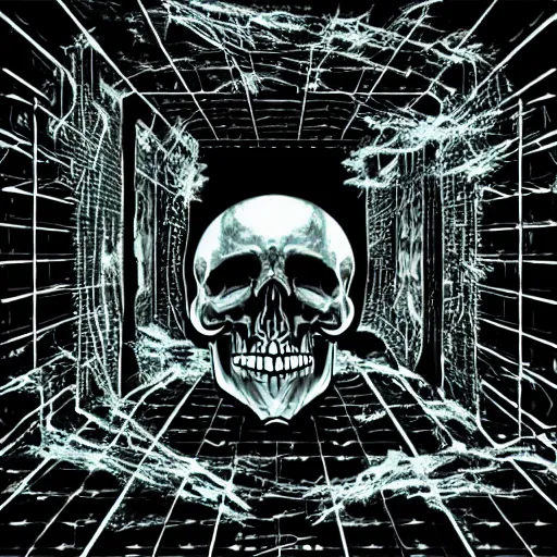 Prompt: a skull, dark negative space, data mosh, glitchcore