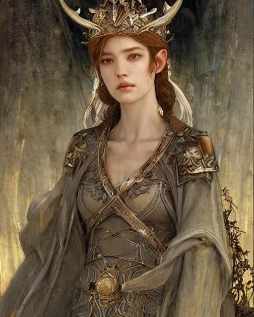 Prompt: a beautiful elf queen by Edgar Maxence and Ross Tran and Michael Whelan Jules Bastien-Lepage