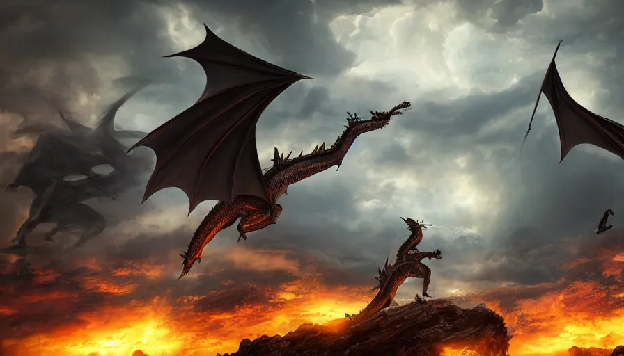 Image similar to two dragons duelling in the sky, angry fighting, epic stormy weather, fantasy art, octane render, high detail, 8k, unreal engine 5, photorealistic, dragon breath, in the style of Greg Rutkowski,