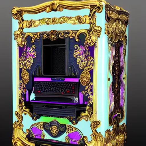 Prompt: baroque rgb gaming computer