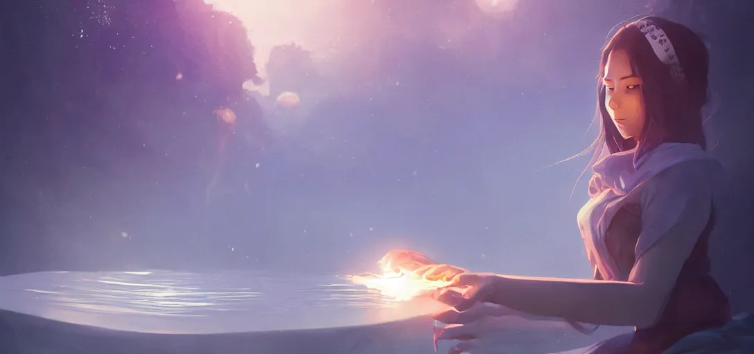 Image similar to Young Himalayan woman floating amused using psychic powers to make a lighter float| night time scene, plain walls |light hearted, white eyes, long messy hair | gentle lighting, futuristic, dim lighting, digital art by Makoto Shinkai ilya kuvshinov and Wojtek Fus, digital art, concept art,