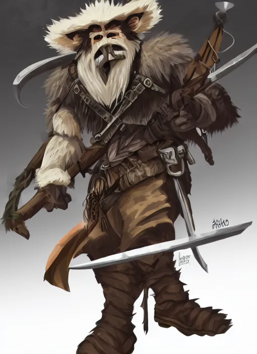 Image similar to bugbear ranger, black beard, dungeons and dragons, hunters gear, character design on white background, by makoto shinkai