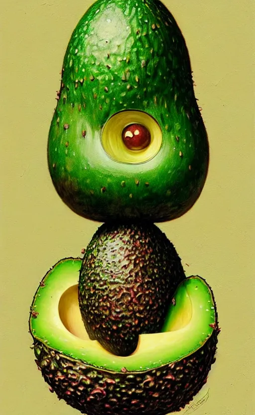 Image similar to anthro avocado creature painting by chiara bautista, beksinski and norman rockwell and greg rutkowski weta studio, and lucasfilm