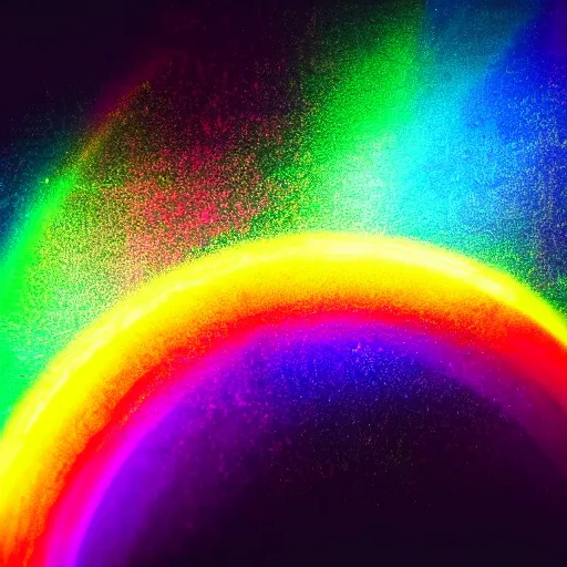 Image similar to chaotic cinematic space rift, dark, rainbow, bright, night