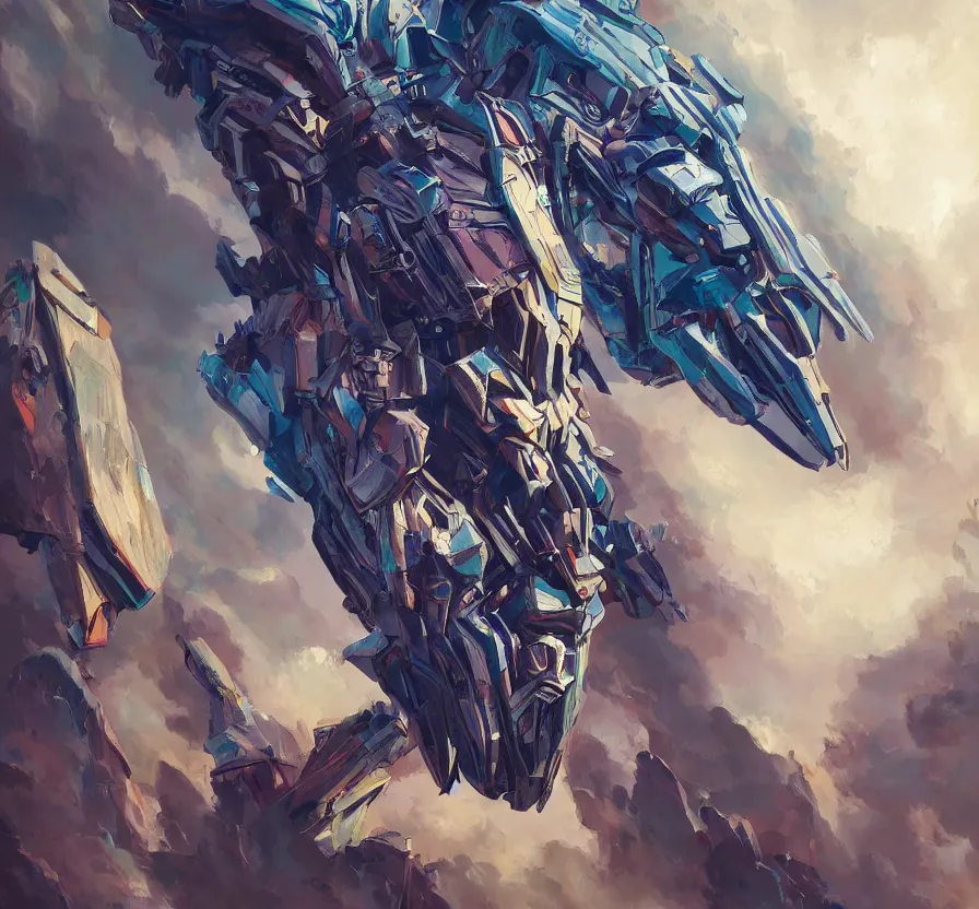 Image similar to transformer giga chad, acrilic paint, brush paint, heavenly atmosphere, paint, ultra detailed, beautiful image, resolution, artstation