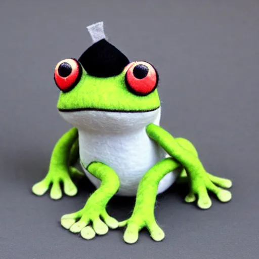 Image similar to closeup frog, very detailed felt plushie, official product image, white studio