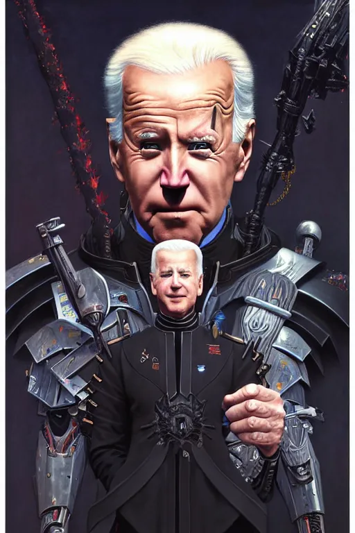 Image similar to portrait of joe biden goth cyborg with white hair in warhammer armor, art by kuvshinov ilya and wayne barlowe and gustav klimt and artgerm and wlop and william - adolphe bouguereau