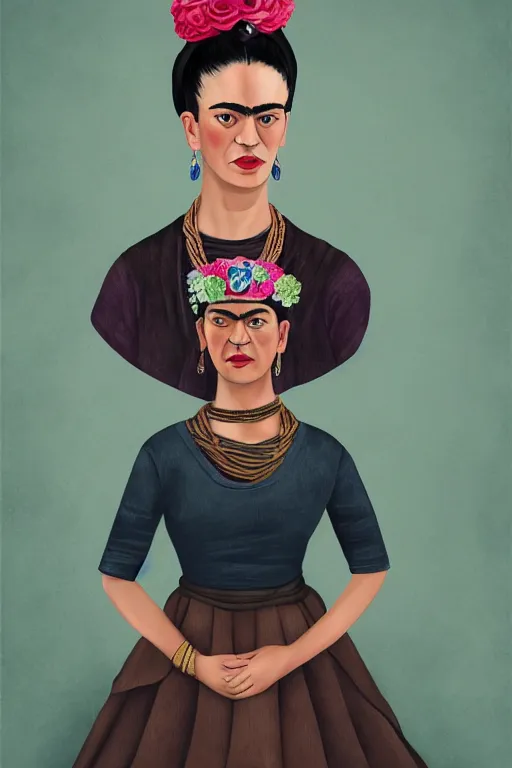 Image similar to a portrait of Frida kahlo wearing a princess dress and rock climbing, hd, 8k, artstation