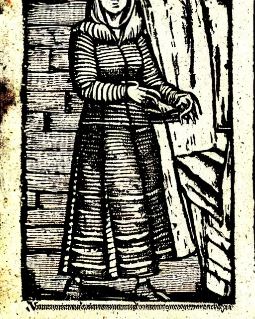 Image similar to woodcut illustration of dana scully from the nuremberg chronicle, 1 4 9 3, sharp scan, restored