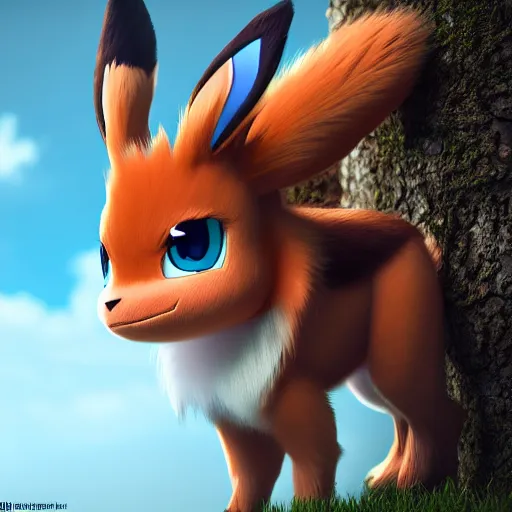 Image similar to photography of a realistic eevee animal, ultra detailed, 8 k, cinematic lighting, natural background, trending on artstation, pokemon