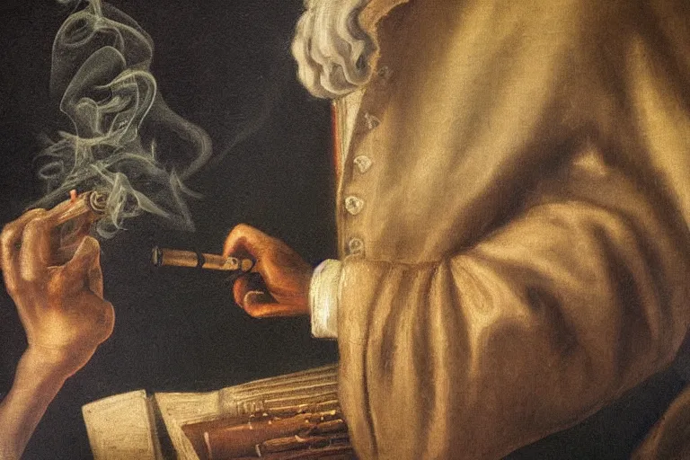 Image similar to smoke pipe organ, high detail baroque oil painting