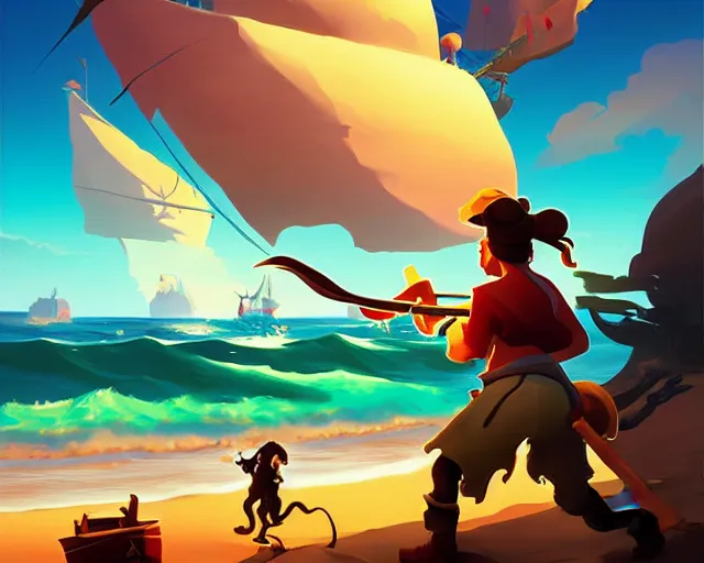 Prompt: painting treasure on sea of thieves, monkey island, game smooth median photoshop filter cutout vector, behance hd by jesper ejsing, by rhads, makoto shinkai and lois van baarle, ilya kuvshinov, rossdraws, rex crowle global illumination