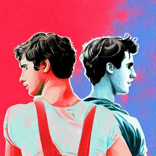 Image similar to call me by your name digital art, two boys in italy