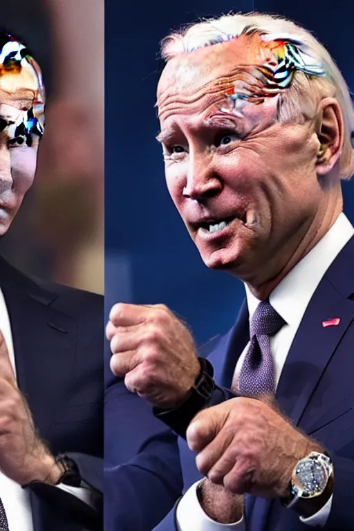 Image similar to putin vs joe biden inside a gladiator arena, 4 k, high res, realistic