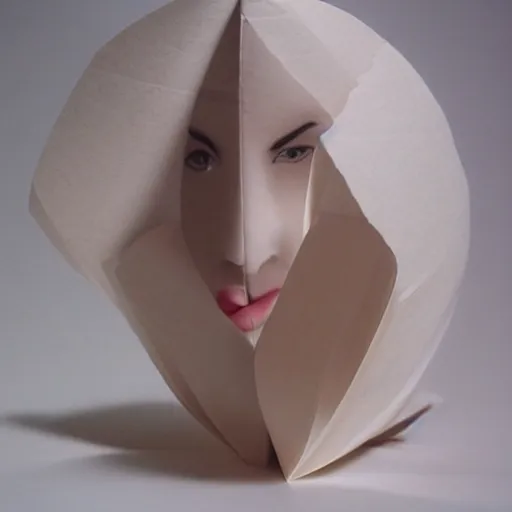 Image similar to a sensual girl made of folded paper,