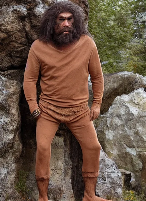 Image similar to caveman wearing clothes designed by Carol Christian Poell