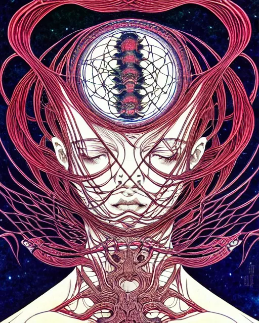 Image similar to human spirit breaking away from the body, conjuring psychedelic background, part by takato yamamoto, part by alex gray, ross tran, james jean, ultra realistic, highly detailed, 8 k, trending on artstation, cosmic, symmetry, masterpiece