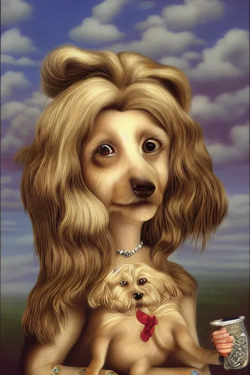 Image similar to a cute dog who look like cameron diaz painted by mark ryden, by dali, digital art