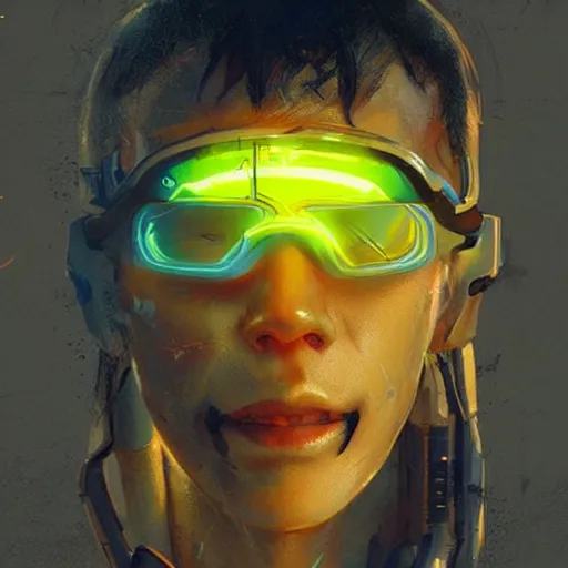 Prompt: yong boy destroyed to pieces with glowing yelow visor as a realistic scifi cyberpunk, torso, art by james jean and greg rutkowski!!, realistic face, like anime, digital art, concept art, trending on artstation, 8 k