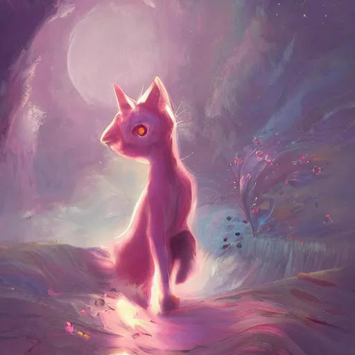 Prompt: elokitty, cat. digital painting, Trending on Artstation, DeviantArt, cinematic lighting, dreamscape maximized, vibrant mood, rose tones, concept art, smooth illustration, ethereal - H768