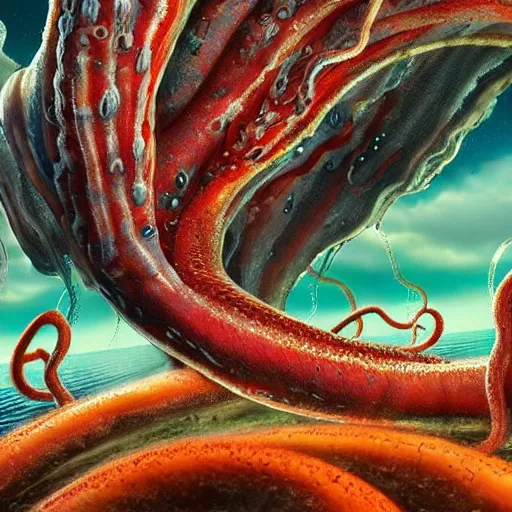 Prompt: hyperdetailed photo of a highly visible and detailed giant alien squid destroying a mysterious planet by crashing its tentacles into it 8 k extremely detailed hd hyperrealism movie studio fx creepy