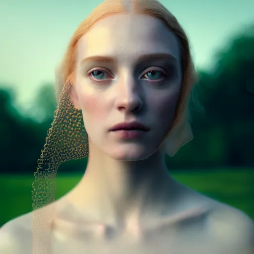 Image similar to photographic portrait of a stunningly beautiful english renaissance female in soft dreamy light at sunset, beside the river, soft focus, contemporary fashion shoot, in a denis villeneuve and tim burton movie, by edward robert hughes, annie leibovitz and steve mccurry, david lazar, jimmy nelsson, extremely detailed, breathtaking, hyperrealistic, perfect face, octane render