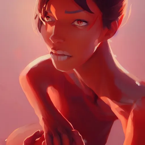 Image similar to red skinned woman, subsurface scattering, behance hd artstation by jesper ejsing by rhads, makoto shinkai and lois van baarle, ilya kuvshinov, ossdraws